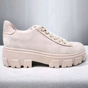 Top Moda Y2K Chunky Sole Women's Size 8 Sneaker Pink Faux Suede Lace Up Shoe